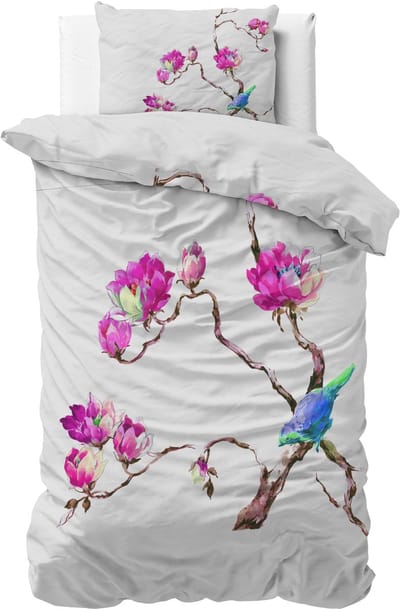 Sleeptime Magnolias Dekbedovertrek - Eenpersoons - 140X200/260 + 1 x kussensloop 60x70 - Wit