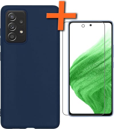 Hoes - Met Screenprotector - Geschikt voor Samsung Galaxy A53 - Sterk & Shockproof - Back Cover - Siliconen Case - Telefoon Hoes - Donkerblauw