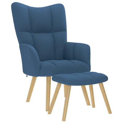vidaXL - Relaxstoel - met - voetenbank - stof - blauw