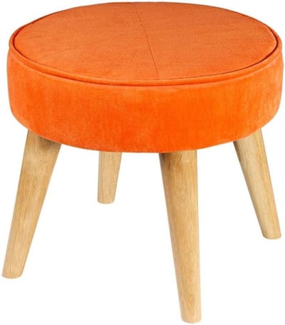 Voetbank Kruk - Hocker Zitje - Woonkamer Decoratie - Massief Hout Frame - 40x40x36 cm - Oranje
