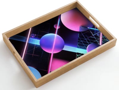 Dienblad hout 50x35 cm - Schootdienblad - Bollen - Neon - Lijnen - Roze - Borrelplank rechthoek - Plateau dienbladen