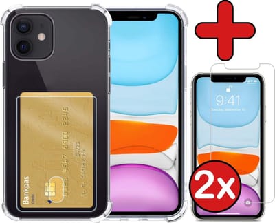 Hoesje - Geschikt voor Apple iPhone 11 - Met 2x Screenprotector - Pashouder - Kaarthouder - Back Cover - Telefoon Hoes Shockproof - Siliconen Case - Shock Proof - Pasjes Houder - Telefoonhoes - Transparant