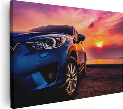 Artaza Canvas Schilderij Zonsondergang Zee - 30x20 cm - Klein - Wanddecoratie Auto - Muurdecoratie Strand - Kamer Accessoires