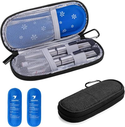 Insuline koeltas incl. 2 icepacks - Diabetes tas voor insulinepennen - Medische etui - Isolerende koeltasje voor onderweg - 19 x 8 x 3 cm - Diabetici - Hardcase - Suiker - Medicijnen - Zwart