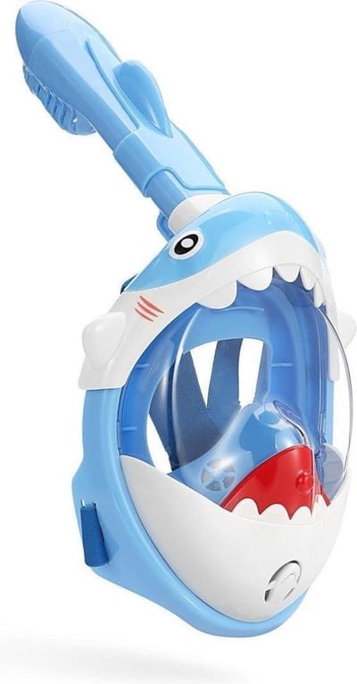 Atlantis Shark Snorkelmasker - Snorkel - Duikbril - Snorkelset - Full Face Masker - Kinderen - Blauw
