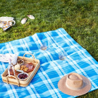 Famanu - Kleed voor picknicken, met waterdichte onderkant, 175 x 200 cm, blauw