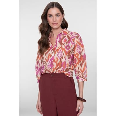 Geisha beige dames blouse   Punt kraag   Regular fit   Grafisch patroon   Knoopsluiting   Korte mouw Beige XXXL