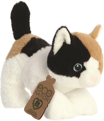 Aurora Eco Nation pluche knuffeldier kat/poes - bruin/wit - 22 cm - Katten/poezen thema speelgoed