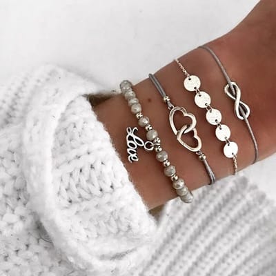 Sorprese Armband - Endless Love - Zilverkleurig - Armband Dames - 4-Delige Armbandenset - Cadeau - Model U