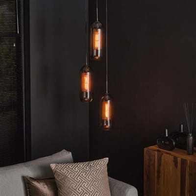 Hoyz Hoyz hanglamp 3l smoke getrapt glas-geperforeerd staal artic