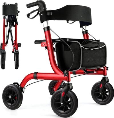 QORA® Rollator Lichtgewicht en Opvouwbaar - Rollator lichtgewicht - Rollator - Zwart/Rood - 95cm x 61cm x 95cm