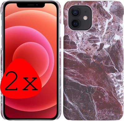 Hoes Geschikt voor iPhone 11 Hoesje Marmer Case Marmeren Cover Hoes Hardcover - Rood - 2 Stuks