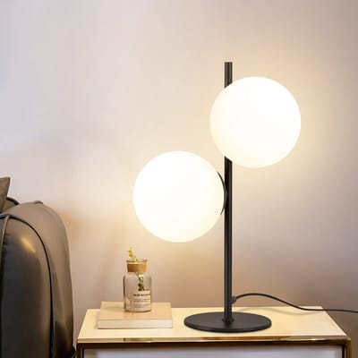 NETTLIFE Tafellamp E27 - zwart - Glas Lampenkap - 2 Licht - Moderne - Tafellamp met schakelaar - voor Woonkamer | Slaapkamer | Kinderkamer | Kantoor-excl. lichtbron