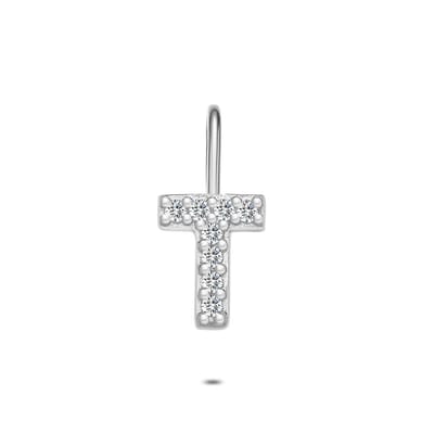 Twice As Nice Hanger in zilver, letter T met steentjes