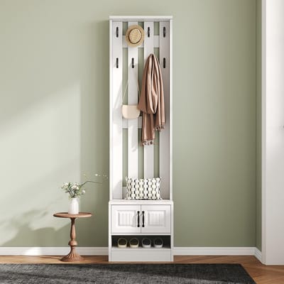 Pugsdrly Schoenenbank, schoenenkast, halmeubel, met 2 deuren, met achterwand en 8 haken, wit