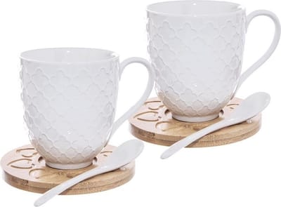 Mokken Porselein WHITELINE 370 ml 2 stuks - Set - Bekers - Koffiebekers - Kopjes - Koffiemok