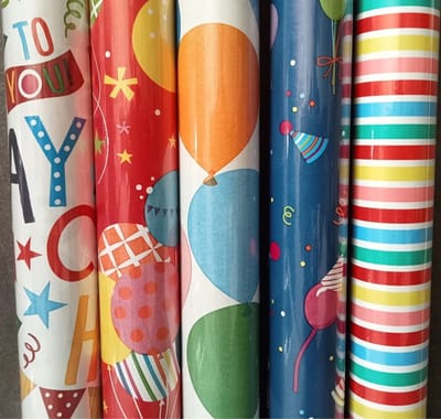 Inpakpapier 5 rollen Happy Birthday STANDAARD 2026 -70x200cm.
