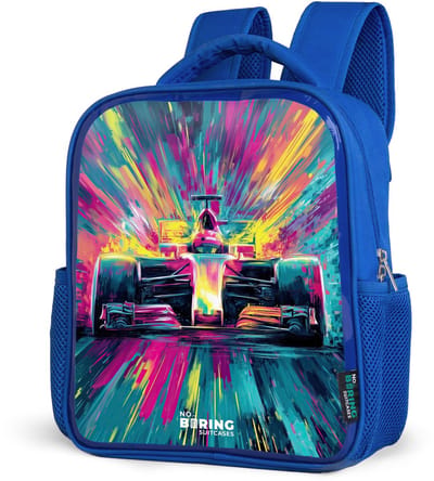 NoBoringSuitcases.com® - Rugzak blauw - Schooltas jongens - Raceauto - Explosie - Kleurrijk - Abstract - Kinder rugtas jongen - Boekentas kind - Kinderrugzak voor school - Schoolrugzak