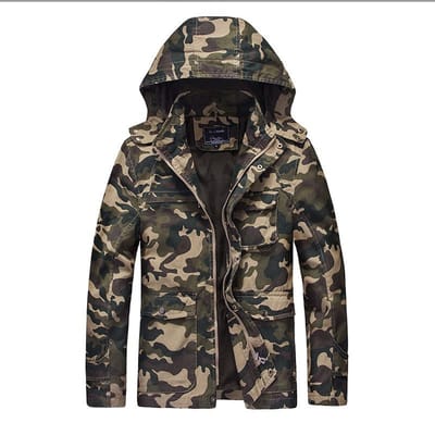 Veste de camouflage pour homme automne et hiver militaire décontractée en plein air à capuche mi-longue veste en pur coton XXXXL black