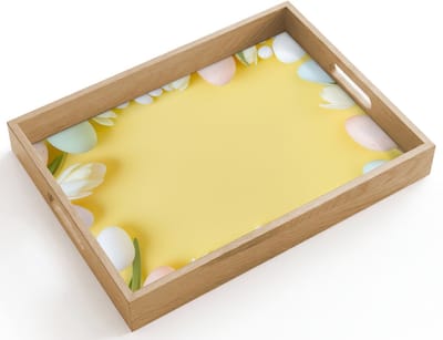 Dienblad hout 40x30 cm - Schootdienblad - Tulpen - Eieren - Pastelkleuren - Geel - Borrelplank rechthoek - Plateau dienbladen