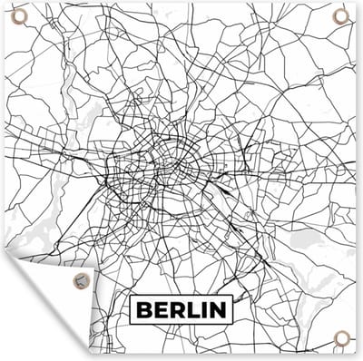 Tuin poster Berlin - Kaart - Plattegrond - Stadskaart - 200x200 cm - Tuindoek