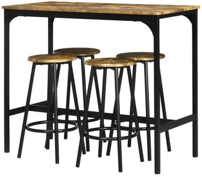 5-delige Barset, Bevat 4 Barstoelen en 1 Tafel, Keuken Eettafel, Industriële Ontwerp, Geschikt voor Keuken en Bar, 110 x 50 x 89.5 cm (tafelmaat), 30 x 30 x 60.5 cm (stoelenmaat), Bruin MDF