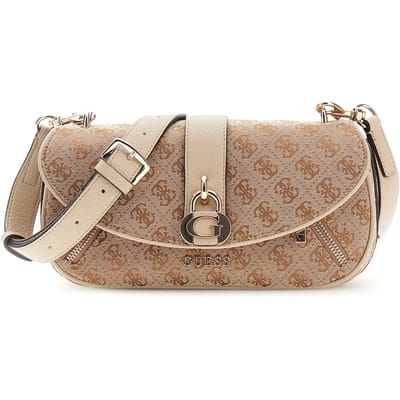 GUESS schoudertas Jessa Flap Crossbody Bag Latte Logo Lichtbruin