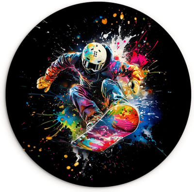 WallCircle® Wandcirkel 120x120 cm - Muurcirkel Graffiti - Sport - Snowboarden - Wintersport - Hobby - Kinderkamer - Muurdecoratie woonkamer - Wanddecoratie slaapkamer - Kamer decoratie accessoires - Ronde schilderijen - Woonaccessoires
