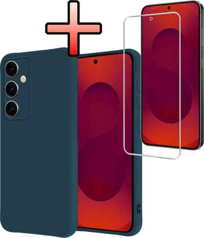 Hoesje - Met Screenprotector - Geschikt voor Samsung Galaxy S25 FE - Sterk & Shockproof - Back Cover - Siliconen Case - Telefoon Hoes - Donkerblauw