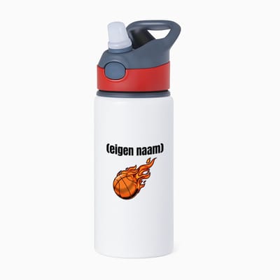 Hacebo® - basketbal vuur met eigen naam waterfles met rietje rood - Basketbal - iemand die op basketbal zit - sport - verjaardag cadeau - kado - bal - wedstrijdsport - water fles - 650ML