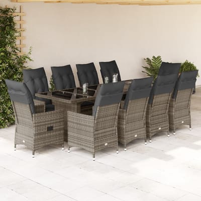 vidaXL - 11-delige - Bistroset - met - kussens - poly - rattan - grijs