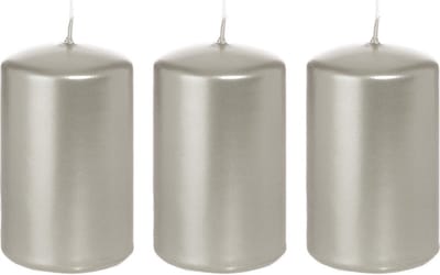 Cilinderkaars/stompkaars - 3x - zilver - 5 x 8 cm - 18 branduren - horeca kaarsen
