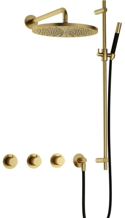 Hotbath Cobber - CB7067 - Inbouw Regendoucheset - Geborsteld Messing PVD - 2 Stopkranen - Thermostatisch - Wandarm 40 cm - Hoofddouche 300 mm - Staafhanddouche - Glijstang 900 mm - met M106 - Waterbesparend