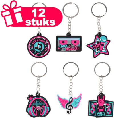 Henbrandt - 12 Stuks Coole Muziek Sleutelhangers - Traktatie uitdeelcadeautjes voor kinderen & peuters - Traktaties en kinderverjaardagen - Klein grabbelton speelgoed voor in traktatie uitdeelzakjes