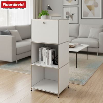 FLOORDIREKT Metalen Rek Concept Epure MK-107 - Opbergrek Met 4 Verdiepingen - Afsluitbaar Vak & Legplanken - 50 x 121 x 40 cm - Wit -Verkrijgbaar in Verschillende Kleuren - Metalen Rek in Modern Design - Rek Voor Woonkamer, Kantoor & Hal