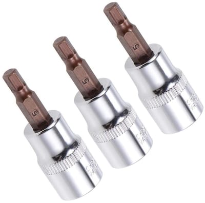 Dailygoody - Hex Bit Socket - 3 stuks - Duurzaam en taai - 3/8 inch - H5 (5 mm) - Geschikt voor ratelsleutel - 48 mm lengte