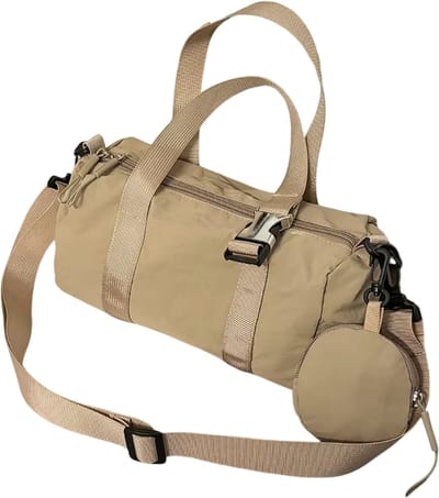 Grote Nylon Cilinder Tas Dames – Ruime Schoudertas en Crossbody Tas – Lichtgewicht Handtas met Grote Capaciteit voor Werk, School en Reizen - Bruin