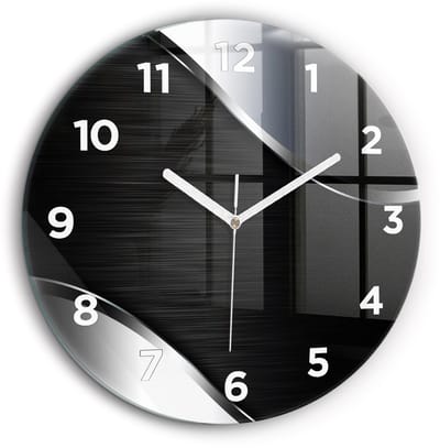 Wallfluent Wandklok - Zwarte en zilveren lijnen Decoratieve Wandklok - 60 cm x 60 cm - Zwart Wandklok - Witte Handen - Wandklok Met Cijfers - Kinder Wandklok Glas - Ronde Glazen Wandklok - Minimalistisch Wandklok - Decoratieve Wandklok