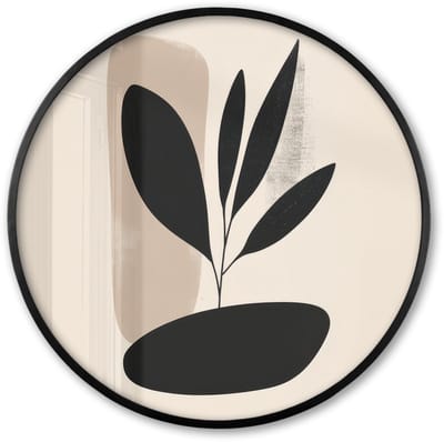 Poster in lijst Rond - Fotolijst 60x60 cm - Posters - Plant - Beige - Japandi - Ronde posterlijst zwart - Decoratie - Wanddecoratie woonkamer - Muurdecoratie slaapkamer