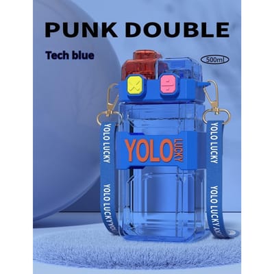 Waterfles Kinderwaterbeker Jongens Draagbaar Dubbel Drinken met Deksel Rietjesbeker Student Waterfles Plastic Beker Meisjes Cadeaubeker 0.5L