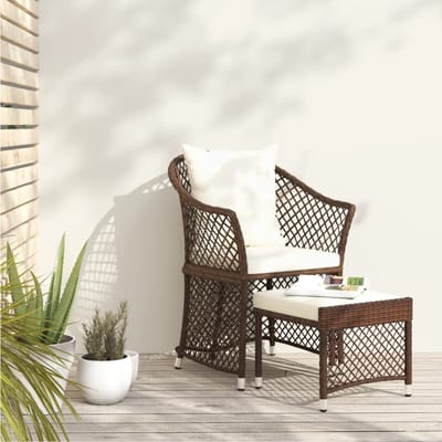 vidaXL - 2-delige - Loungeset - met - kussens - poly - rattan - bruin