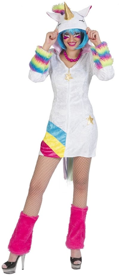 Verkleedpak Eenhoorn jurk vrouw Unicorn Rainbow 32-34