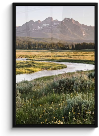 Poster in lijst - Fotolijst 60x90 cm - Posters - Berglandschap - Rivier - Bos - Posterlijst zwart - Decoratie - Wanddecoratie woonkamer - Muurdecoratie slaapkamer