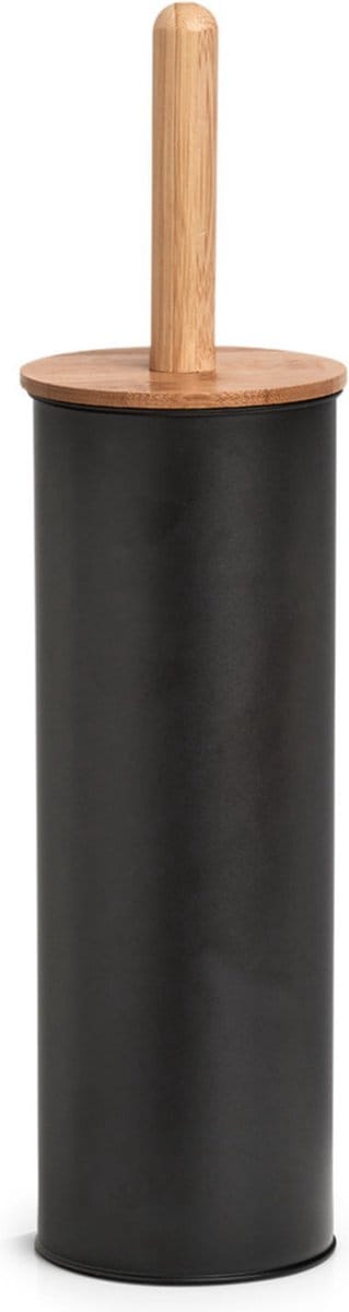 Zeller Toiletborstel in houder - bamboe hout - zwart - H38 x D10 cm - wc borstels
