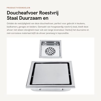 Dailygoods- Doucheafvoer Duurzaam - Roestvrij Staal - Afneembare Bovenklep - Snelle Waterafvoer - Geschikt voor Keuken/Badkamer - 4,3 x 4,3 Inch - Vloerafvoer