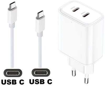 OneOne 35W snellader met 2 poorten USB C en USB C + 0,5m sterke USB C naar C kabel. Witte PD lader. Oplader adapter past op Google Pixel 1, Pixel, 2, 2XL, Pixel 3, 3XL, 3a, 3a XL, Pixel 4, 4a, 4XL, Pixel 5, 5a, Pixel 6, 6a, 6 Pro, Pixel XL, C, XL
