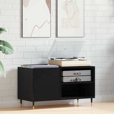 vidaXL - Platenkast - Zwart - Eiken - 85 - x - 38 - x - 48 - cm - Bewerkt - hout