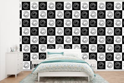 Behang - Fotobehang Patronen - Schaakbord - Zwart Wit - Breedte 345 cm x hoogte 220 cm