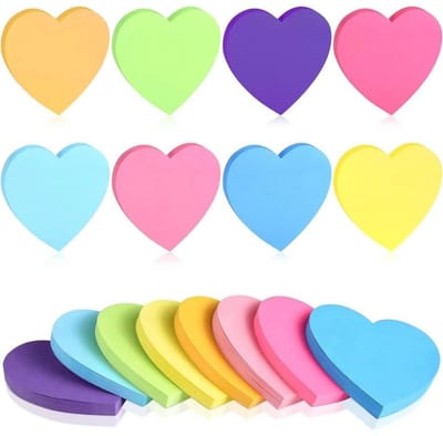 EXCITAT Zelfklevende plakbriefjes - Super Sticky Notes - Hartvormige zelfklevende kleurrijke plakbriefjes - Herpositioneerbaar voor school, kantoor, takenlijsten en herinneringen - 240 stuks - 8 kleuren