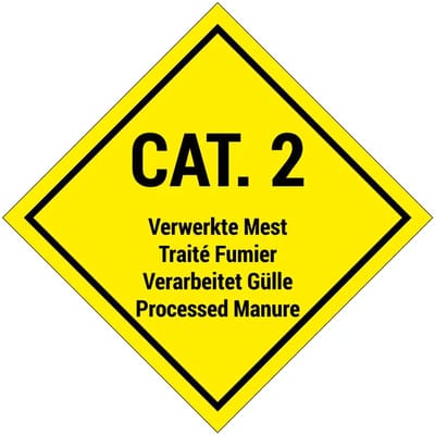 Categorie 2 verwerkte mest bord | gecoat dibond materiaal | 10 x 10 cm